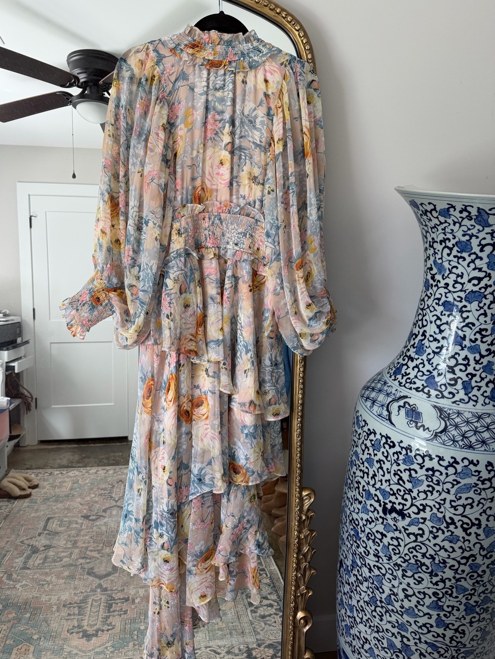 Elliatt Pastel Floral High-Low Chiffon Dress - Blush, Yellow, Blue - Picture 7 of 10